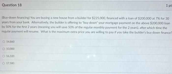 (Buy-down financing) You are buying a new house from a builder for \( \$ 225,000 \), financed with a loan of \( \$ 200,000 \)