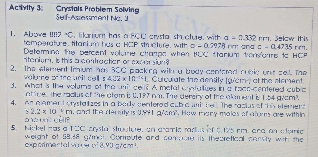 Solved Activity 3: Crystals Problem Solving Self-Assessment | Chegg.com