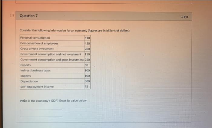 Solved D Question 7 1 pts 150 Consider the following | Chegg.com