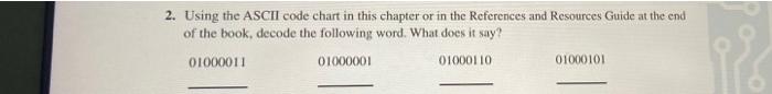 Solved 2. Using the ASCII code chart in this chapter or in | Chegg.com