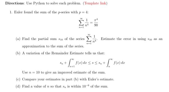 Solved Directions: Use Python to solve each problem. | Chegg.com