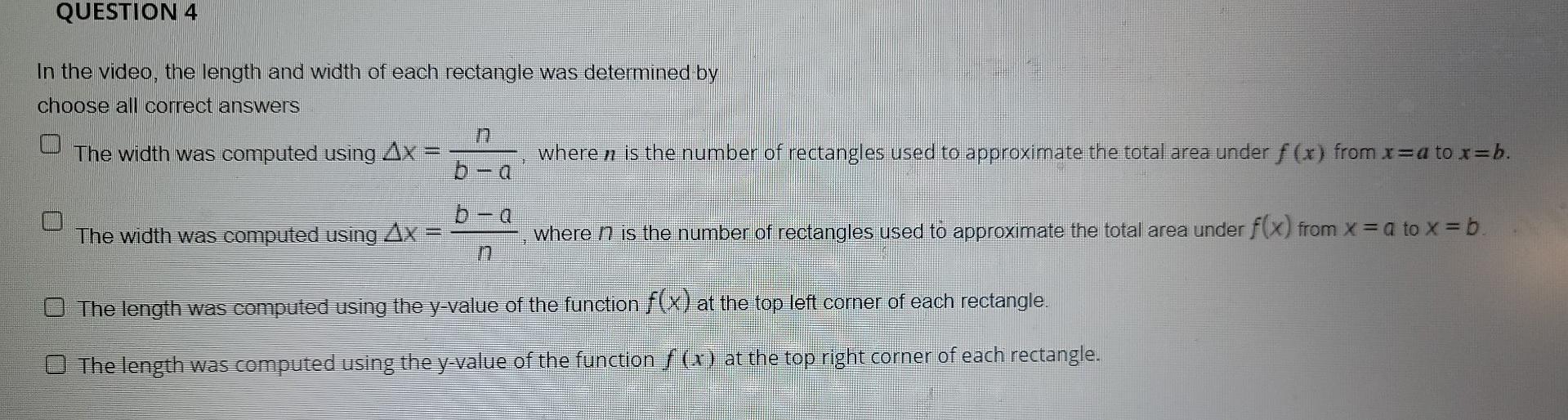 Solved QUESTION 4 In The Video, The Length And Width Of Each | Chegg.com