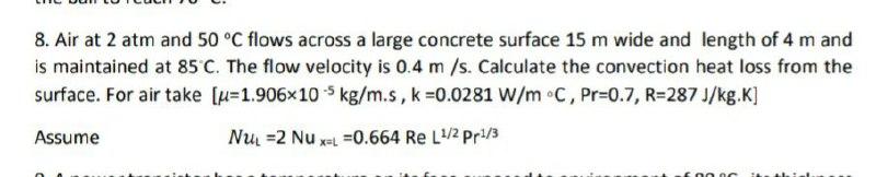 Solved 8. Air at 2 atm and 50 °C flows across a large | Chegg.com