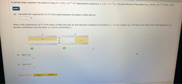 Solved A parallel plate capacitor has plates of area A - | Chegg.com