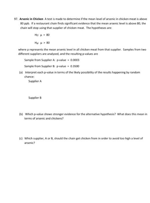 Solved 97. Arsenic In Chicken A Test Is Made To Determine If 