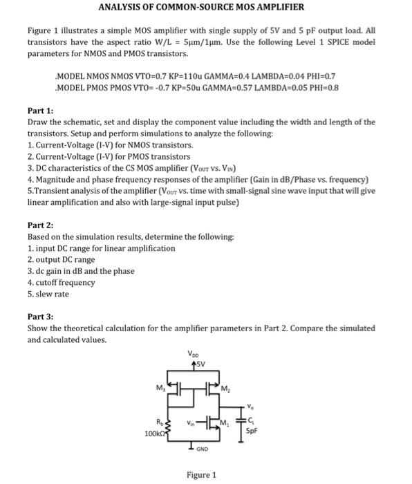 ANALYSIS OF COMMON-SOURCE MOS AMPLIFIER Figure 1 | Chegg.com