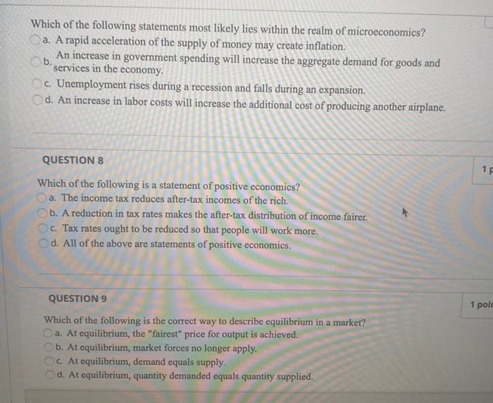 Solved 1 points Save Ans QUESTION 1 Economists assume that | Chegg.com