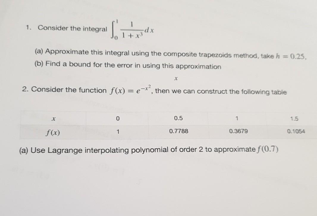 Solved 1. Consider the integral stands + x3 (a) Approximate | Chegg.com