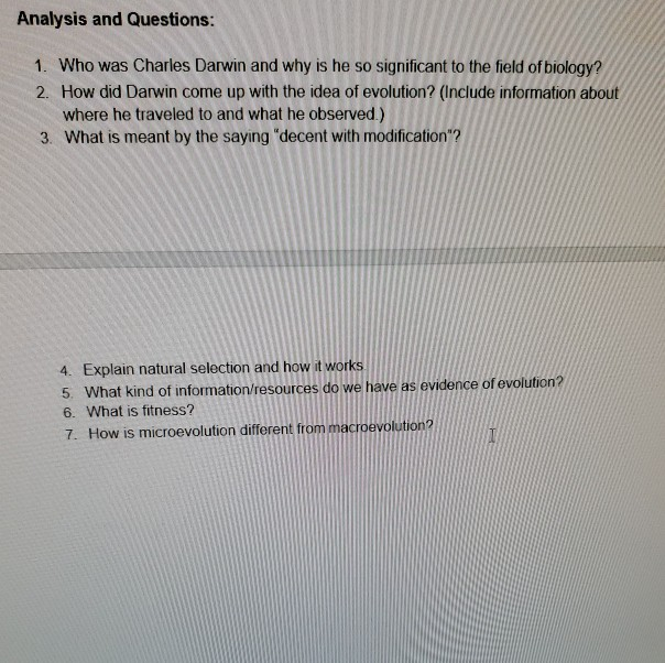 Solved Analysis and Questions 1. Who was Charles Darwin and
