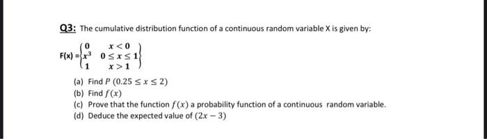 Solved Q3: The cumulative distribution function of a | Chegg.com