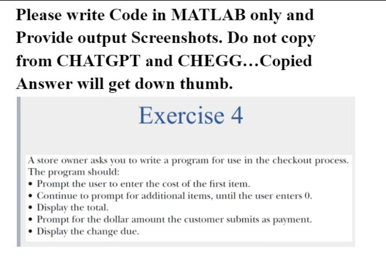 Solved Please write Code in MATLAB only and Provide output | Chegg.com