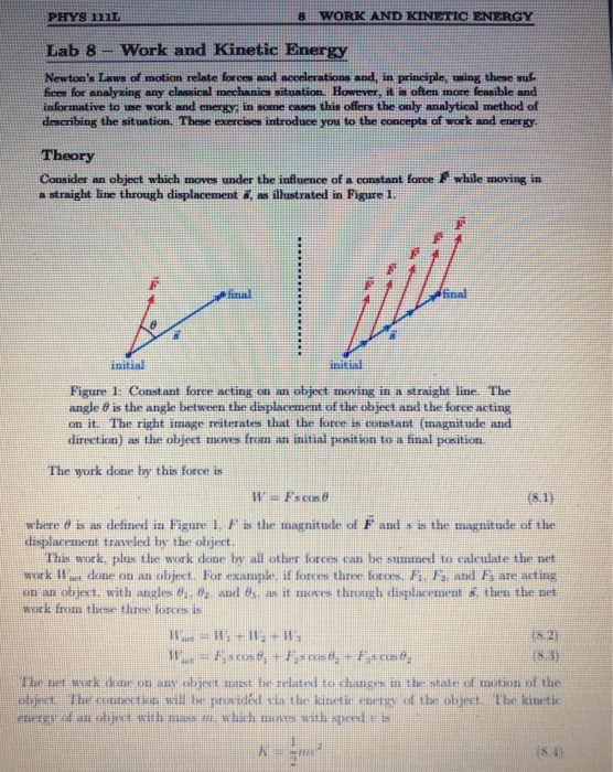 Solved PHYS 1111 8 WORK AND KINETIC ENERGY Lab 8 Work and | Chegg.com