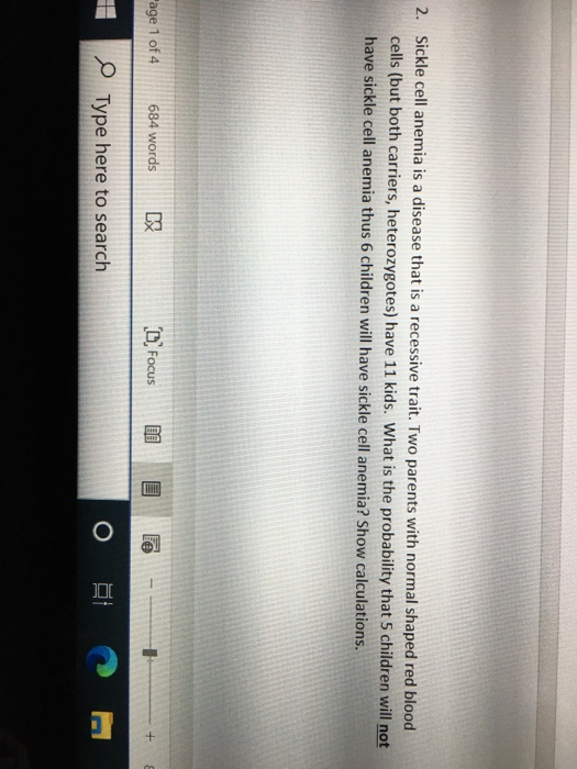Solved 2. Sickle cell anemia is a disease that is a | Chegg.com