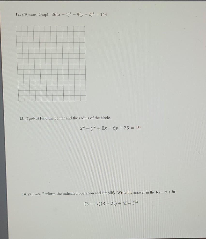 Solved 12 10 Points Graph 36 X 1 2 9 Y 2 2 14 Chegg Com