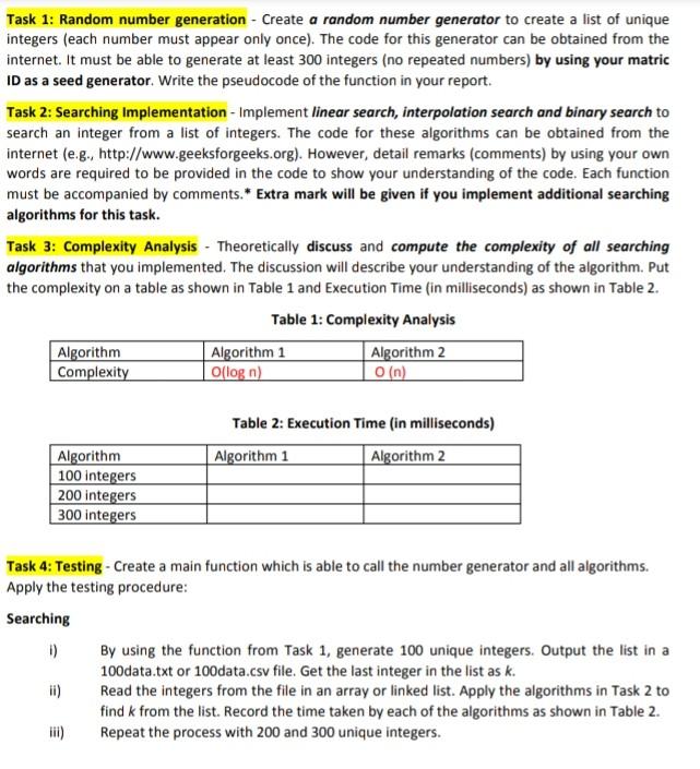 Task 1: Random number generation - Create a random | Chegg.com