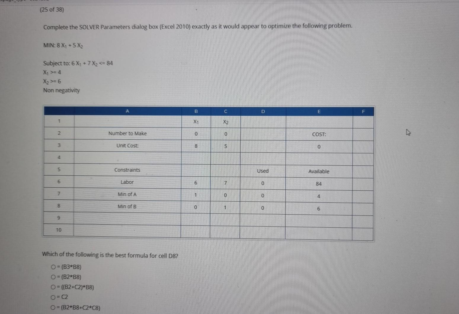 Solved 25 Of 38 Complete The Solver Parameters Dialog Box 9533