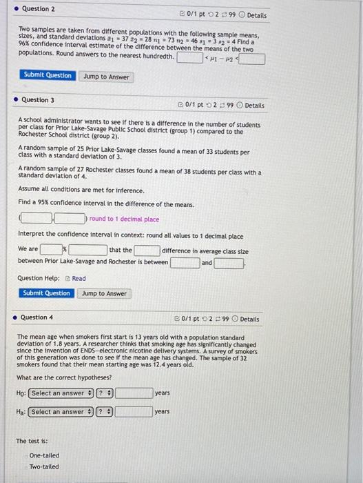 Solved Question 2 B0/1 pt 299 Details Two samples are taken | Chegg.com