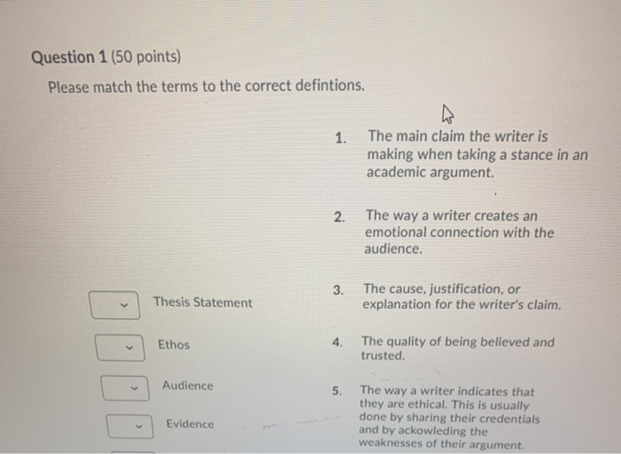 Solved Question 1 (50 Points) Please Match The Terms To The | Chegg.com