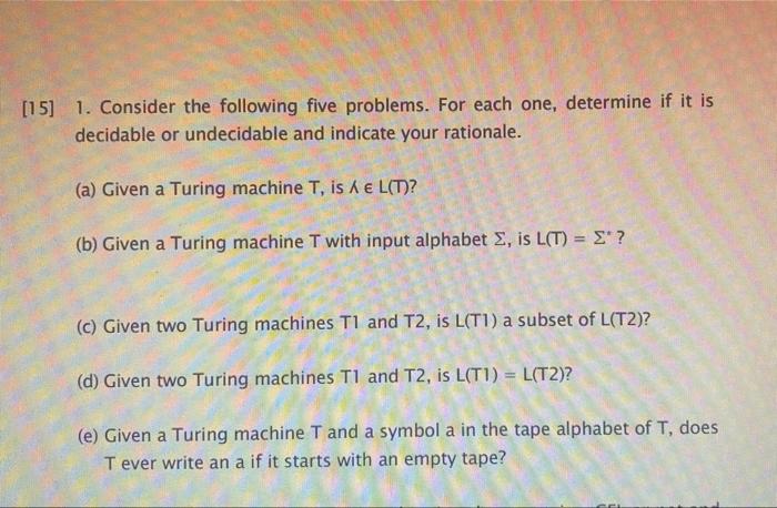 Solved [15] 1. Consider the following five problems. For | Chegg.com