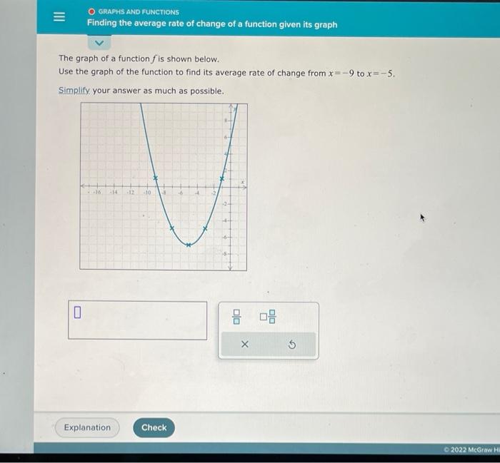 The graph of a function \( f \) is shown below.
Use the graph of the function to find its average rate of change from \( x=-9