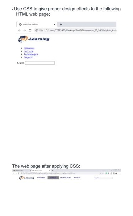 Solved -Use CSS To Give Proper Design Effects To The | Chegg.com