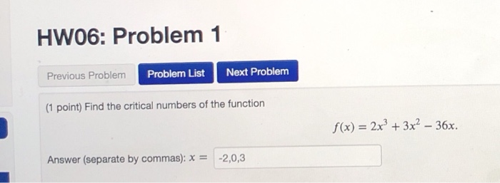 Solved HW06: Problem 1 Previous Problem Problem List Next | Chegg.com