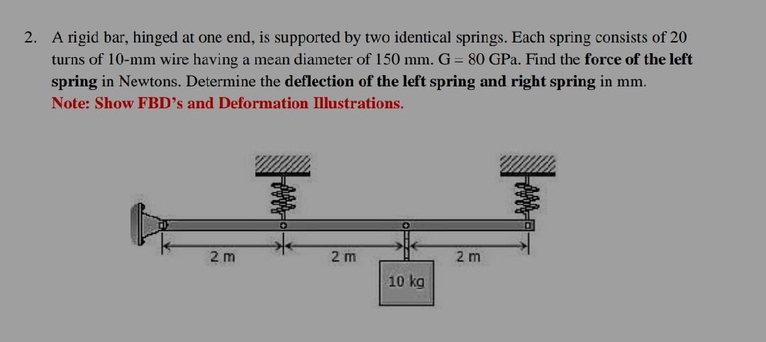 Solved 2. A Rigid Bar, Hinged At One End, Is Supported By | Chegg.com