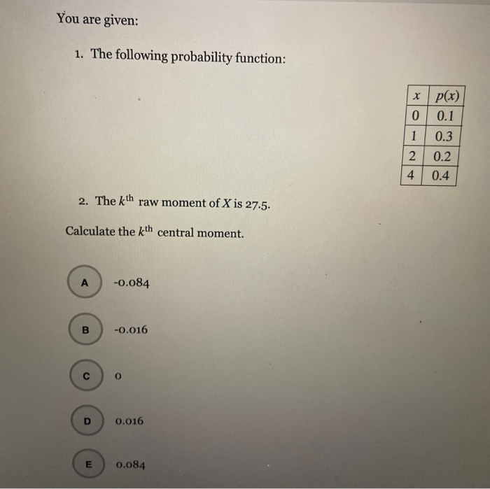 Solved You Are Given: 1. The Following Probability Function: | Chegg.com