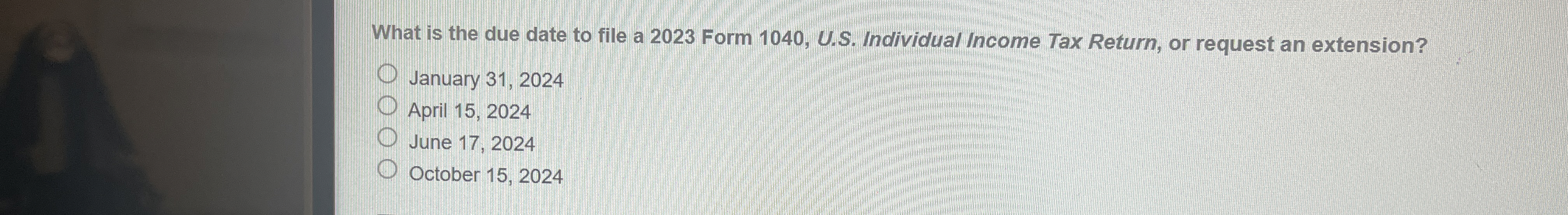 Solved What is the due date to file a 2023 ﻿Form 1040, ﻿U.S.