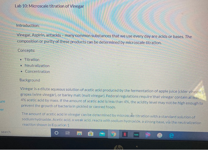 Lab 10 Microscale titration of Vinegar Introduction