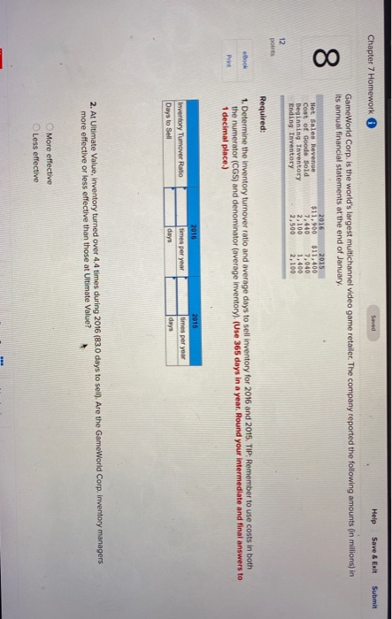 Solved Chapter 7 Homework Saved Help Save & Exit Submit | Chegg.com