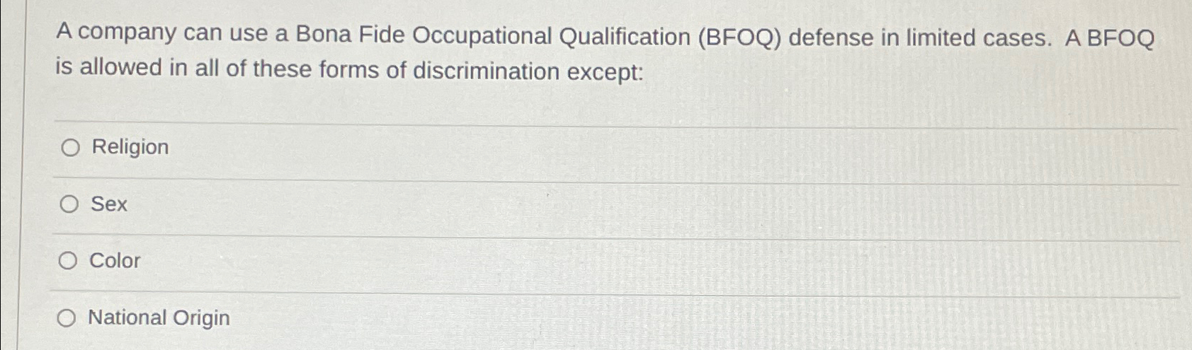 Solved A company can use a Bona Fide Occupational | Chegg.com