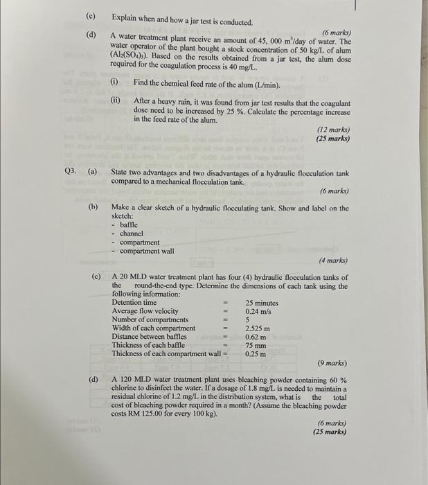 Solved (c) Explain when and how a jar test is conducted. (d) | Chegg.com