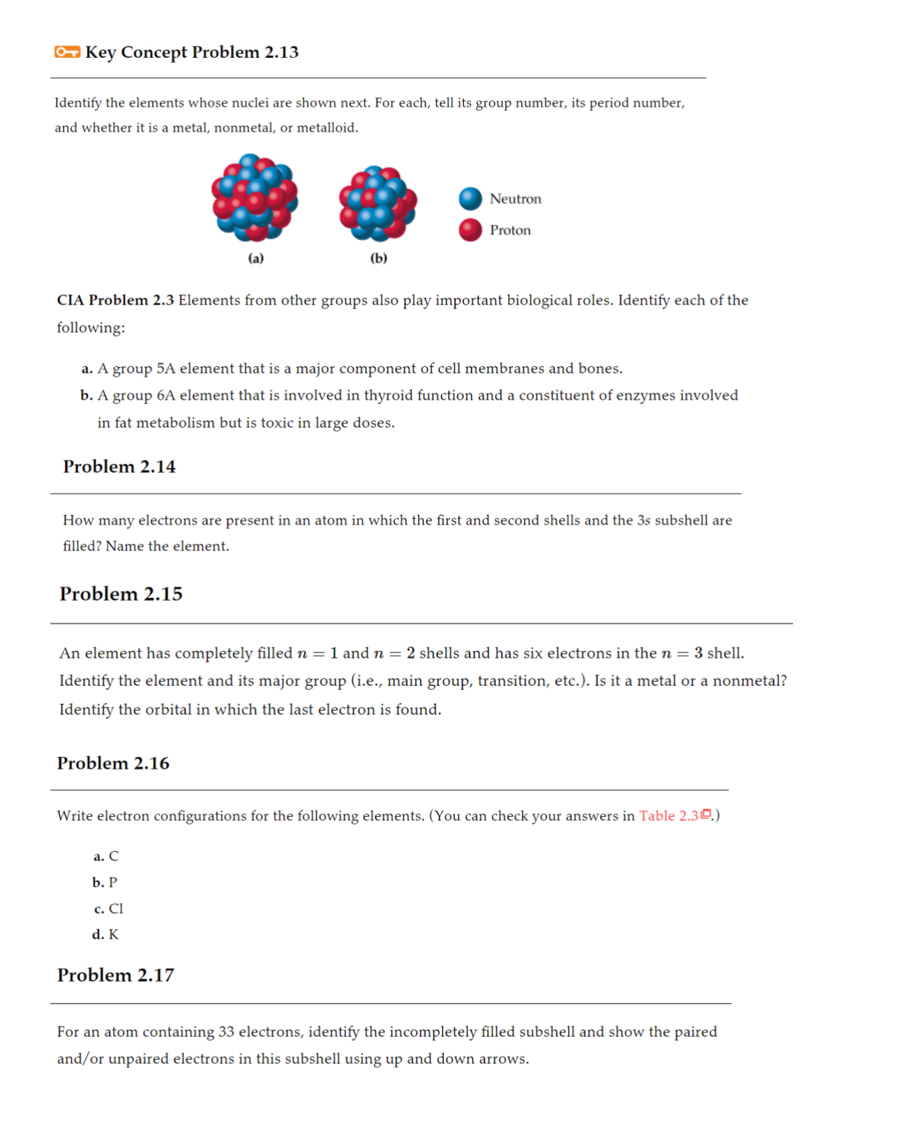 Solved Key Concept Problem 2.13Identify the elements whose | Chegg.com