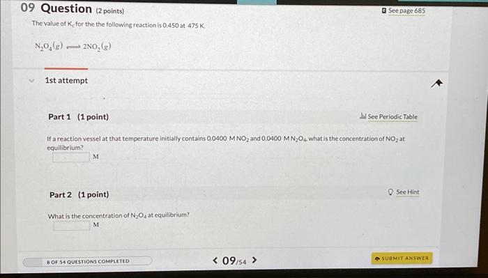 Solved Question (2 points) Q See page 6 The value of Kc for | Chegg.com