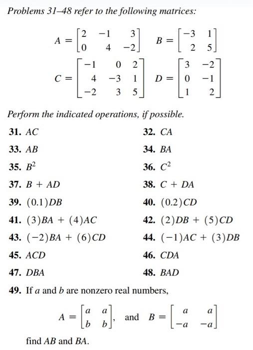 Solved Problems 31-48 refer to the following matrices: | Chegg.com