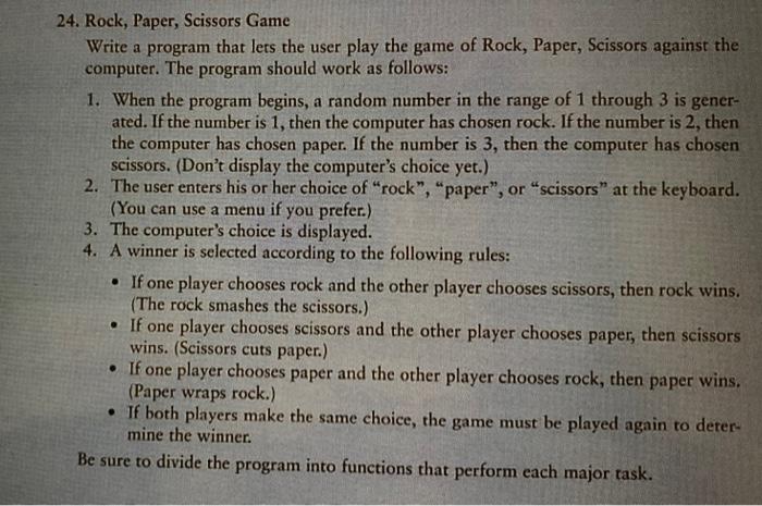 Solved 24. Rock, Paper, Scissors Game Write a program that | Chegg.com