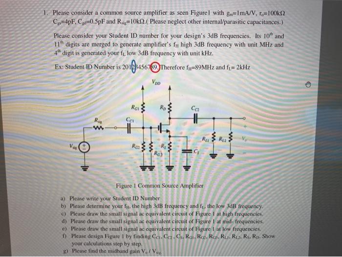 1. Please consider a common source amplifier as seen | Chegg.com