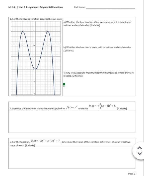 Solved 2. For the quartic function with the zeros at −5,2 | Chegg.com
