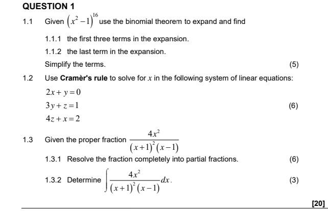 Solved QUESTION 1 1.1 Given (x²-1)" use the binomial theorem | Chegg.com