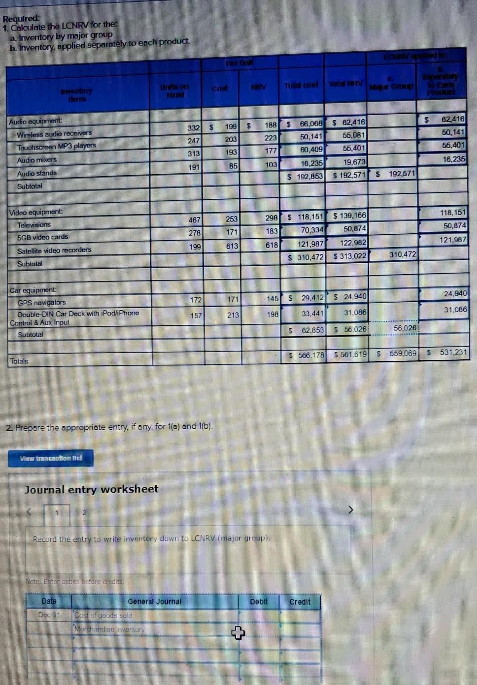 Solved Required: 1. Calculate the LCNRV for the: a. | Chegg.com