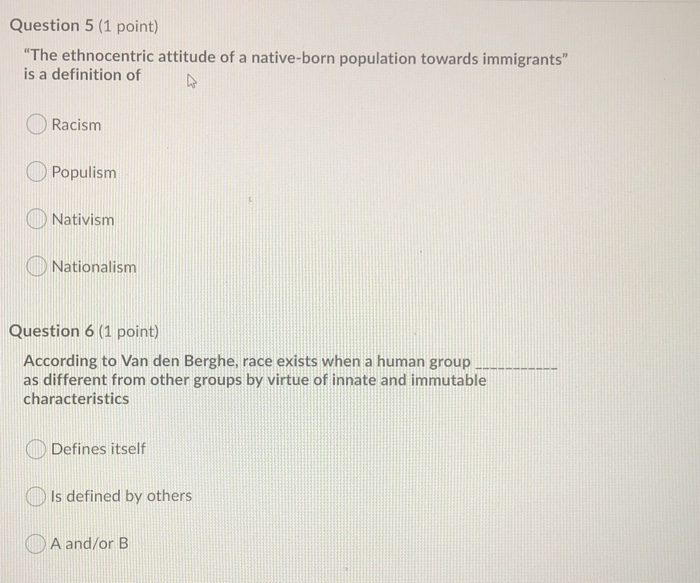 Solved Question 5 (1 point) "The ethnocentric attitude of a | Chegg.com
