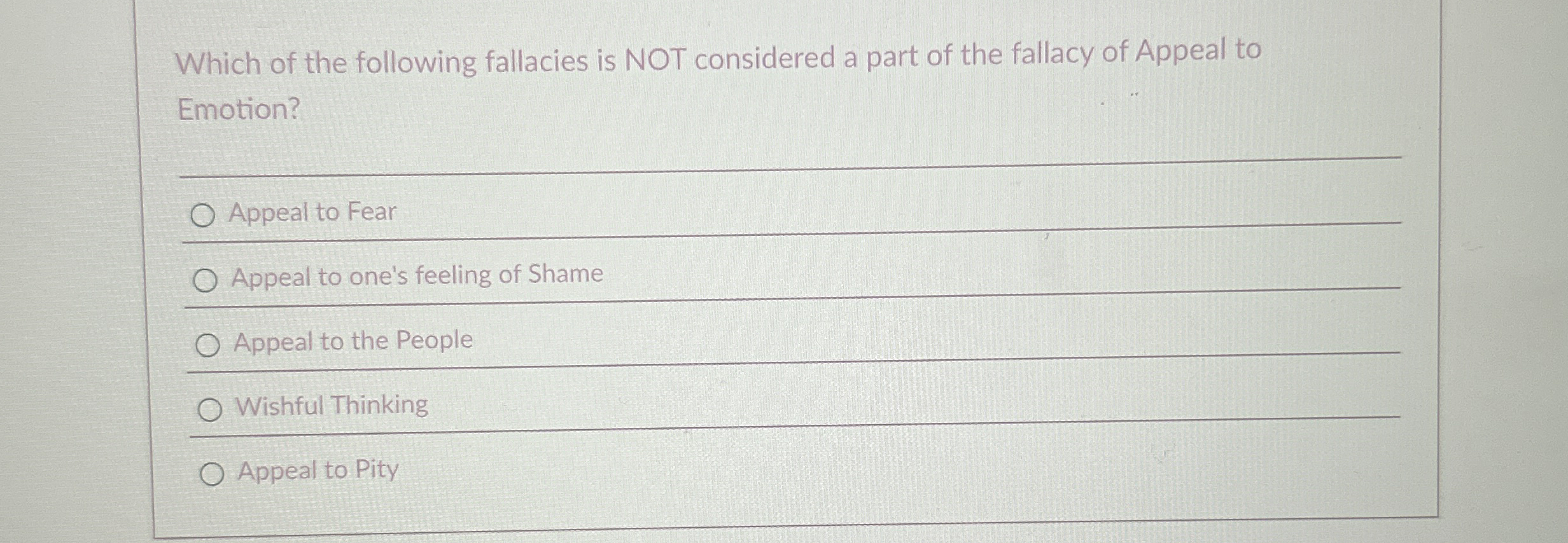 Solved Which of the following fallacies is NOT considered a | Chegg.com