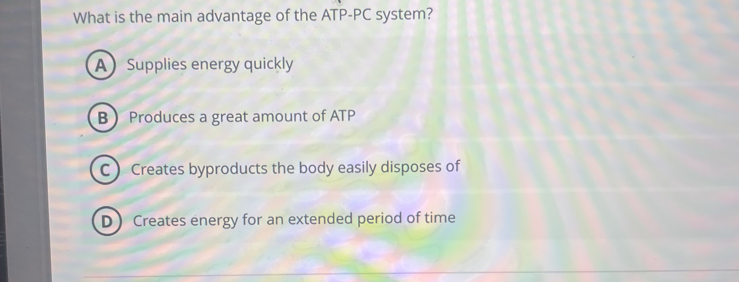 Solved What is the main advantage of the ATP-PC | Chegg.com
