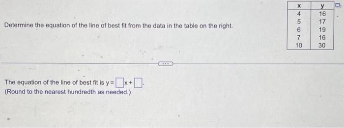 Solved Determine the equation of the line of best fit from | Chegg.com