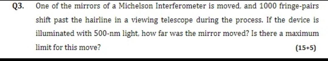Solved Q3. One of the mirrors of a Michelson Interferometer | Chegg.com