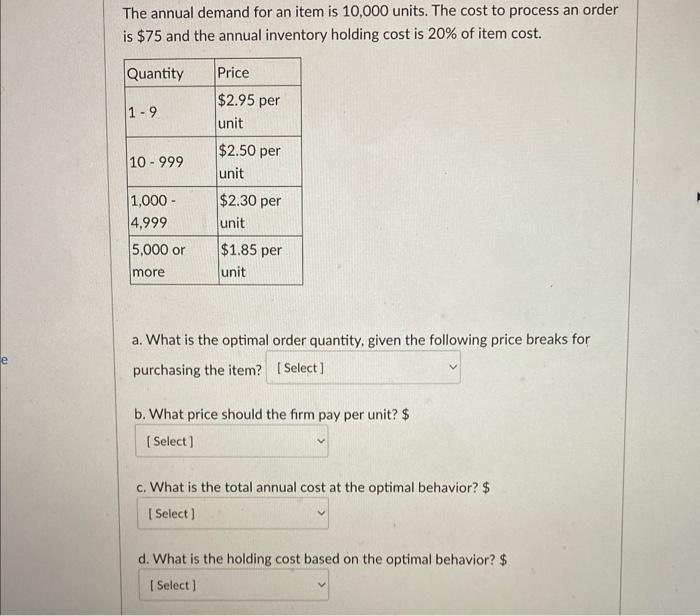 Solved The annual demand for an item is 10,000 units. The | Chegg.com