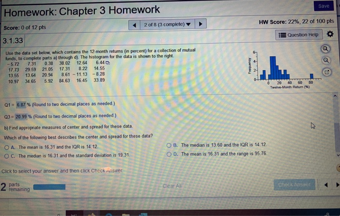 Solved Save Homework: Chapter 3 Homework HW Score: 22 % , 22 | Chegg.com