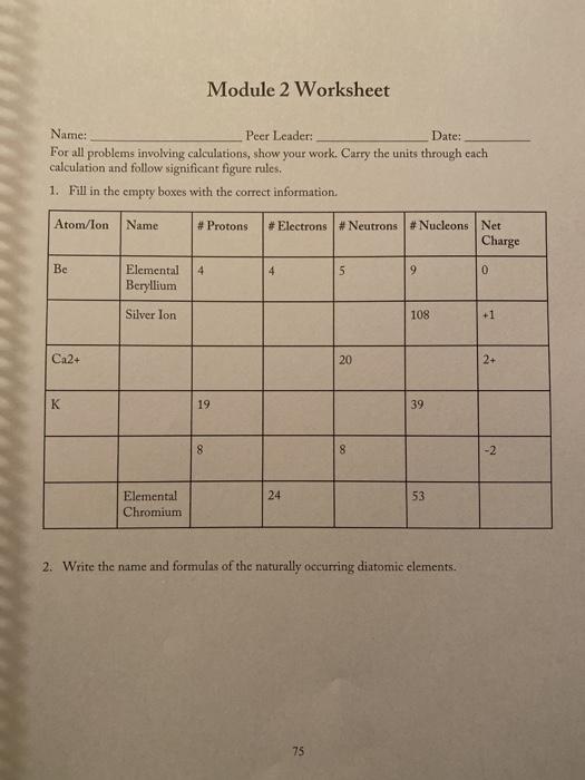 Solved Module 2 Worksheet Name: Peer Leader: Date: For all | Chegg.com