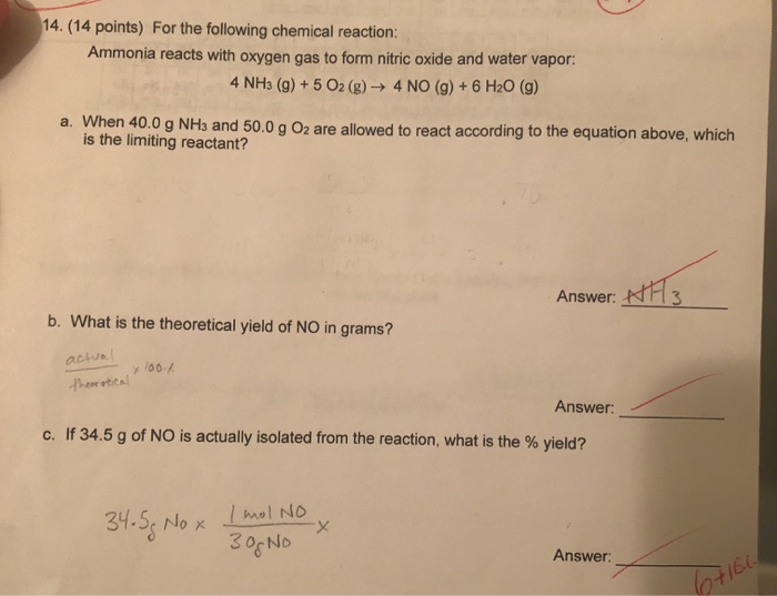 Solved Ammonia reacts with oxygen gas to form nitric oxide